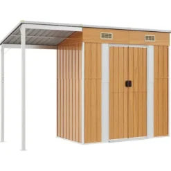 The Living Store haveskur med udvidet tag 277x110,5x181 cm stål lysebrun - Skure & Redskabsskure