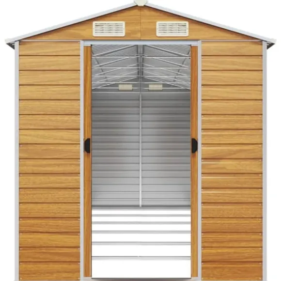 The Living Store haveskur 191x555x198 cm galvaniseret stål lysebrun - Skure & Redskabsskure