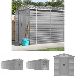 The Living Store haveskur 191x725x198 cm galvaniseret stål lysegrå - Skure & Redskabsskure