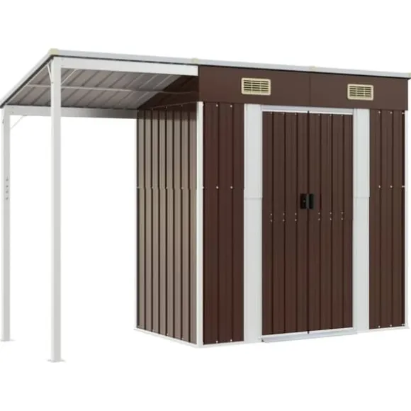 The Living Store haveskur med udvidet tag 277x110,5x181 cm stål brun - Skure & Redskabsskure