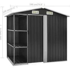 The Living Store haveskur med reol 205x130x183 cm jern antracitgrå - Skure & Redskabsskure