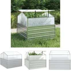 The Living Store højbed med drivhus 100x100x85 cm sølvfarvet - Plantekrukker