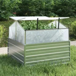 The Living Store højbed med drivhus 100x100x85 cm sølvfarvet - Plantekrukker