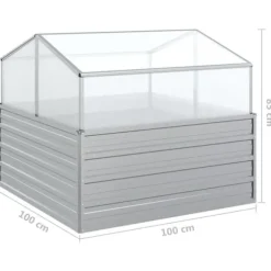 The Living Store højbed med drivhus 100x100x85 cm sølvfarvet - Plantekrukker