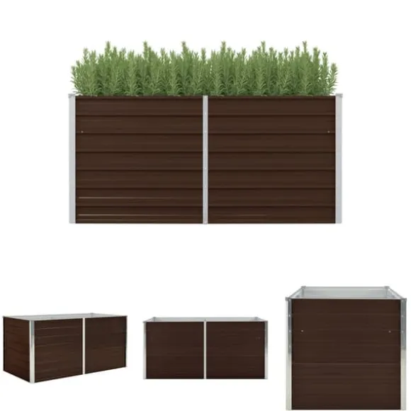 The Living Store hævet plantekasse 160 x 80 x 77 cm galvaniseret stål brun - Plantekrukker