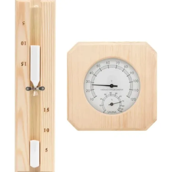 The Living Store 2-i-1 saunasæt hygrometer og timeglas massivt fyrretræ - Saunatilbehør