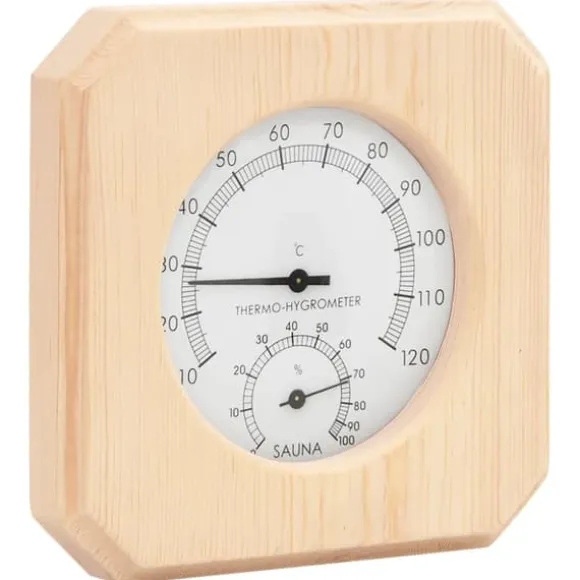 The Living Store 2-i-1 saunasæt hygrometer og timeglas massivt fyrretræ - Saunatilbehør