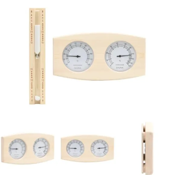 The Living Store 2-i-1 saunasæt med hygrometer og timeglas massivt fyrretræ - Saunatilbehør