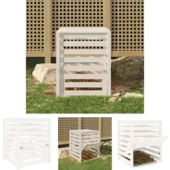 The Living Store kompostbeholder 63,5x63,5x77,5 cm massivt fyrretræ Hvid - Kompostbeholdere