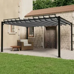 The Living Store pavillon med lameltag 3x4 m aluminium og stof antracitgrå - Festtelte & havepavilloner