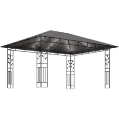 The Living Store pavillon med myggenet og LED-lyskæder 4x3x2,73 m antracitgrå - Festtelte & havepavilloner