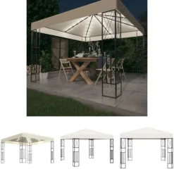 The Living Store pavillon med LED-lyskæder 3x3 m stof cremefarvet - Festtelte & havepavilloner
