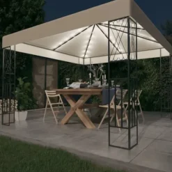The Living Store pavillon med LED-lyskæder 3x3 m stof cremefarvet - Festtelte & havepavilloner
