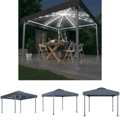 The Living Store pavillon med LED-lyskæder 300x300 cm aluminium antracitgrå - Festtelte & havepavilloner