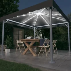 The Living Store pavillon med LED-lyskæder 300x300 cm aluminium antracitgrå - Festtelte & havepavilloner