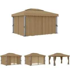 The Living Store pavillon med gardin 4x3 m aluminium gråbrun - Festtelte & havepavilloner