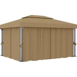 The Living Store pavillon med gardin 4x3 m aluminium gråbrun - Festtelte & havepavilloner