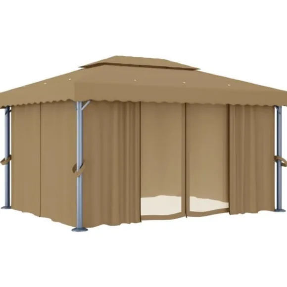 The Living Store pavillon med gardin 4x3 m aluminium gråbrun - Festtelte & havepavilloner