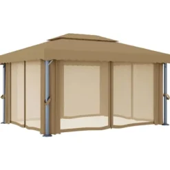 The Living Store pavillon med gardin 4x3 m aluminium gråbrun - Festtelte & havepavilloner
