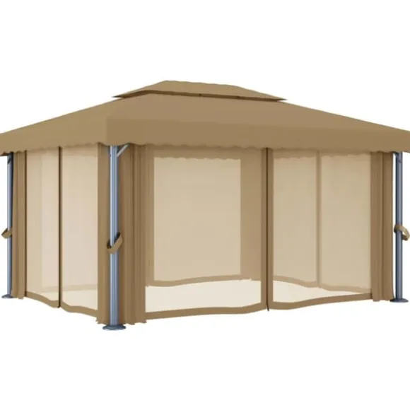 The Living Store pavillon med gardin 4x3 m aluminium gråbrun - Festtelte & havepavilloner