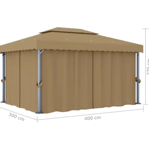 The Living Store pavillon med gardin 4x3 m aluminium gråbrun - Festtelte & havepavilloner
