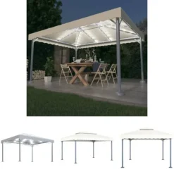The Living Store pavillon med LED-lyskæder 400x300 cm aluminium cremefarvet - Festtelte & havepavilloner