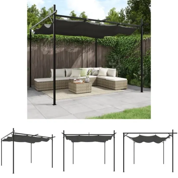The Living Store pergola med sammenrulleligt tag 295x292x230 cm antracitgrå - Festtelte & havepavilloner