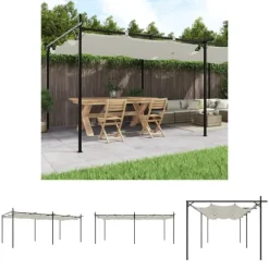 The Living Store pergola med sammenrulleligt tag 589x292x230 cm cremefarvet - Festtelte & havepavilloner