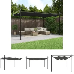 The Living Store pergola med sammenrulleligt tag 395x292x230 cm antracitgrå - Festtelte & havepavilloner