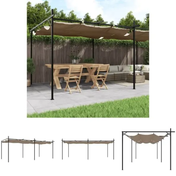 The Living Store pergola med sammenrulleligt tag 589x292x230 cm gråbrun - Festtelte & havepavilloner