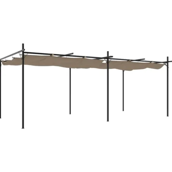 The Living Store pergola med sammenrulleligt tag 589x292x230 cm gråbrun - Festtelte & havepavilloner