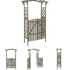 The Living Store pergola med låge 116x40x204 cm massivt grantræ grå - Havebuer, espalierer & pergolaer