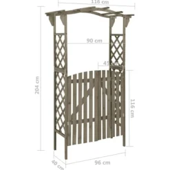 The Living Store pergola med låge 116x40x204 cm massivt grantræ grå - Havebuer, espalierer & pergolaer
