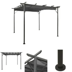 The Living Store pergola med sammenrulleligt tag 3x3 m 180 g/m² antracitgrå - Havebuer, espalierer & pergolaer