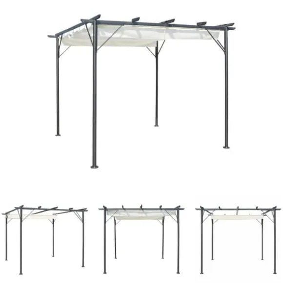 The Living Store pergola med tilbagetrækkeligt tag 3x3 m stål cremefarvet - Havebuer, espalierer & pergolaer