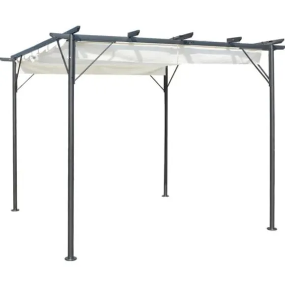 The Living Store pergola med tilbagetrækkeligt tag 3x3 m stål cremefarvet - Havebuer, espalierer & pergolaer