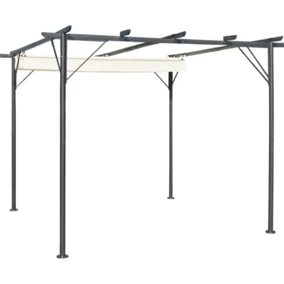 The Living Store pergola med tilbagetrækkeligt tag 3x3 m stål cremefarvet - Havebuer, espalierer & pergolaer