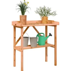 The Living Store plantebord med hylde 78x38x82,5 cm massivt grantræ brun - Planteborde