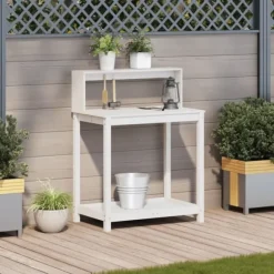 The Living Store plantebord med hylder 82,5x50x109,5 cm massivt fyrretræ hvid - Planteborde