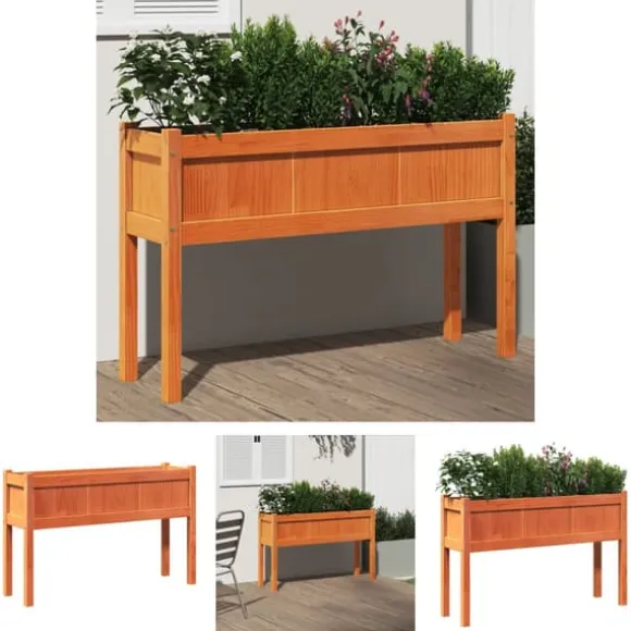 The Living Store plantekasse med ben 110x31x70 cm massivt fyrretræ gyldenbrun - Plantekrukker