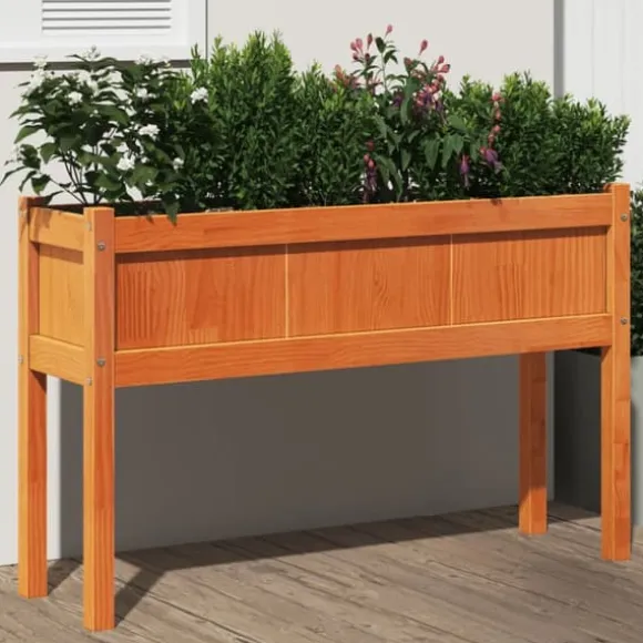 The Living Store plantekasse med ben 110x31x70 cm massivt fyrretræ gyldenbrun - Plantekrukker