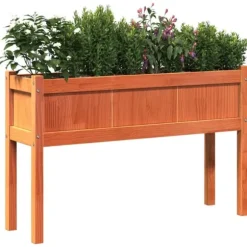 The Living Store plantekasse med ben 110x31x70 cm massivt fyrretræ gyldenbrun - Plantekrukker