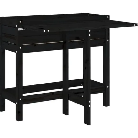 The Living Store plantekasse med foldbar bordplade massivt fyrretræ sort - Plantekrukker