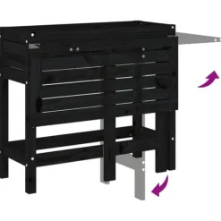 The Living Store plantekasse med foldbar bordplade massivt fyrretræ sort - Plantekrukker