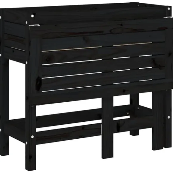 The Living Store plantekasse med foldbar bordplade massivt fyrretræ sort - Plantekrukker