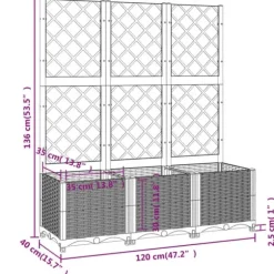 The Living Store plantekasse med espalier 120x40x136 cm PP sort - Plantekrukker