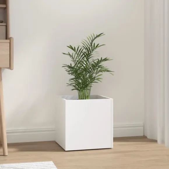 The Living Store plantekasse 40x40x40 cm konstrueret træ hvid - Plantekrukker