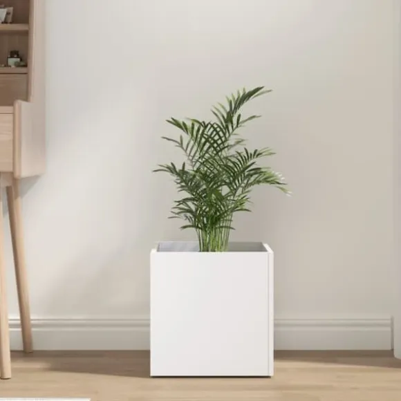 The Living Store plantekasse 40x40x40 cm konstrueret træ hvid - Plantekrukker