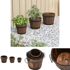 The Living Store plantekrukker 3 stk. spand massivt fyrretræ - Plantekrukker