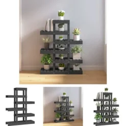 The Living Store plantestativ 85x25x109,5 cm massivt fyrretræ grå - Planteborde